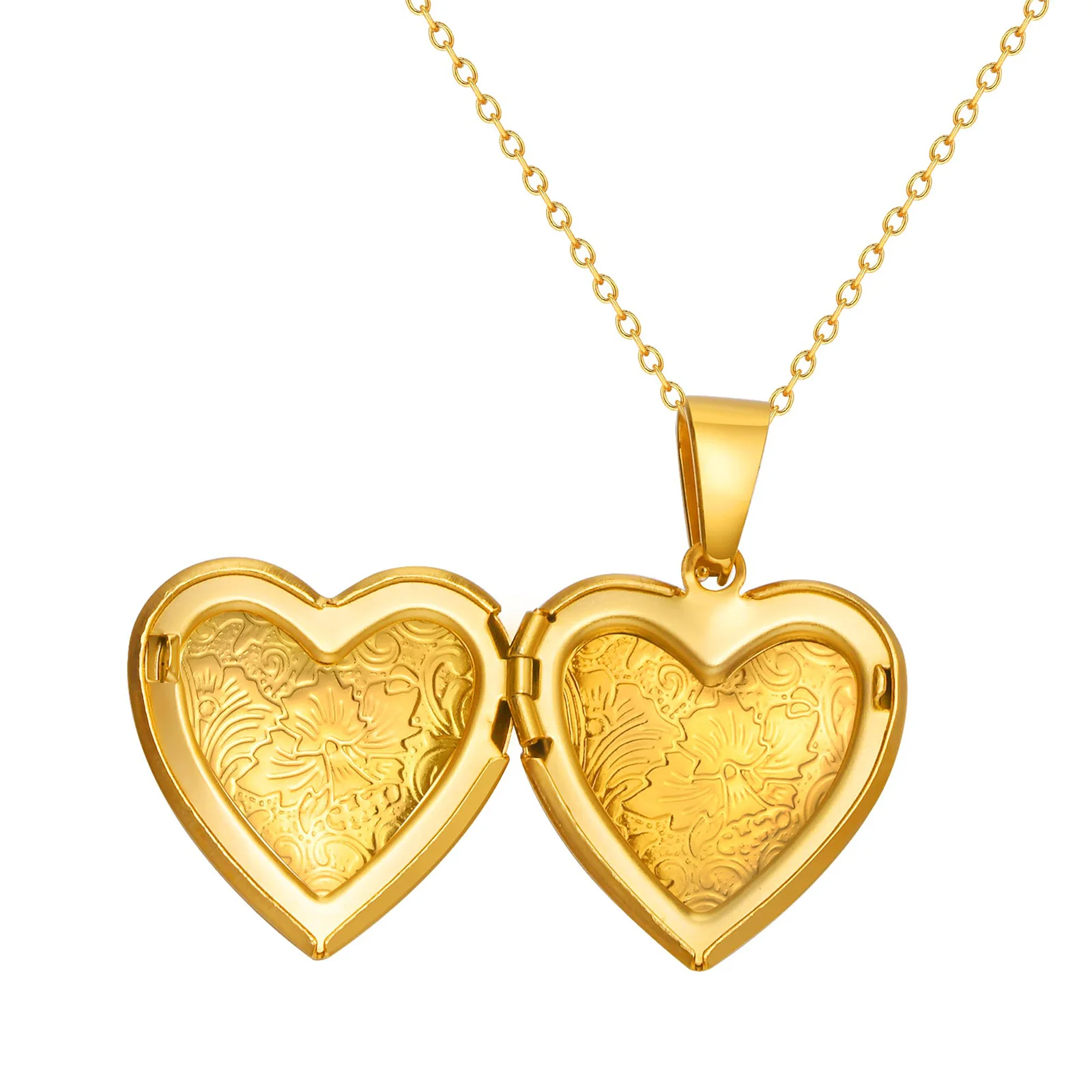 Gold PLated Stainless Steel Heart-shaped Photo Box Pendant Necklace Is Open for Ladies Gifts 18inch  n2131