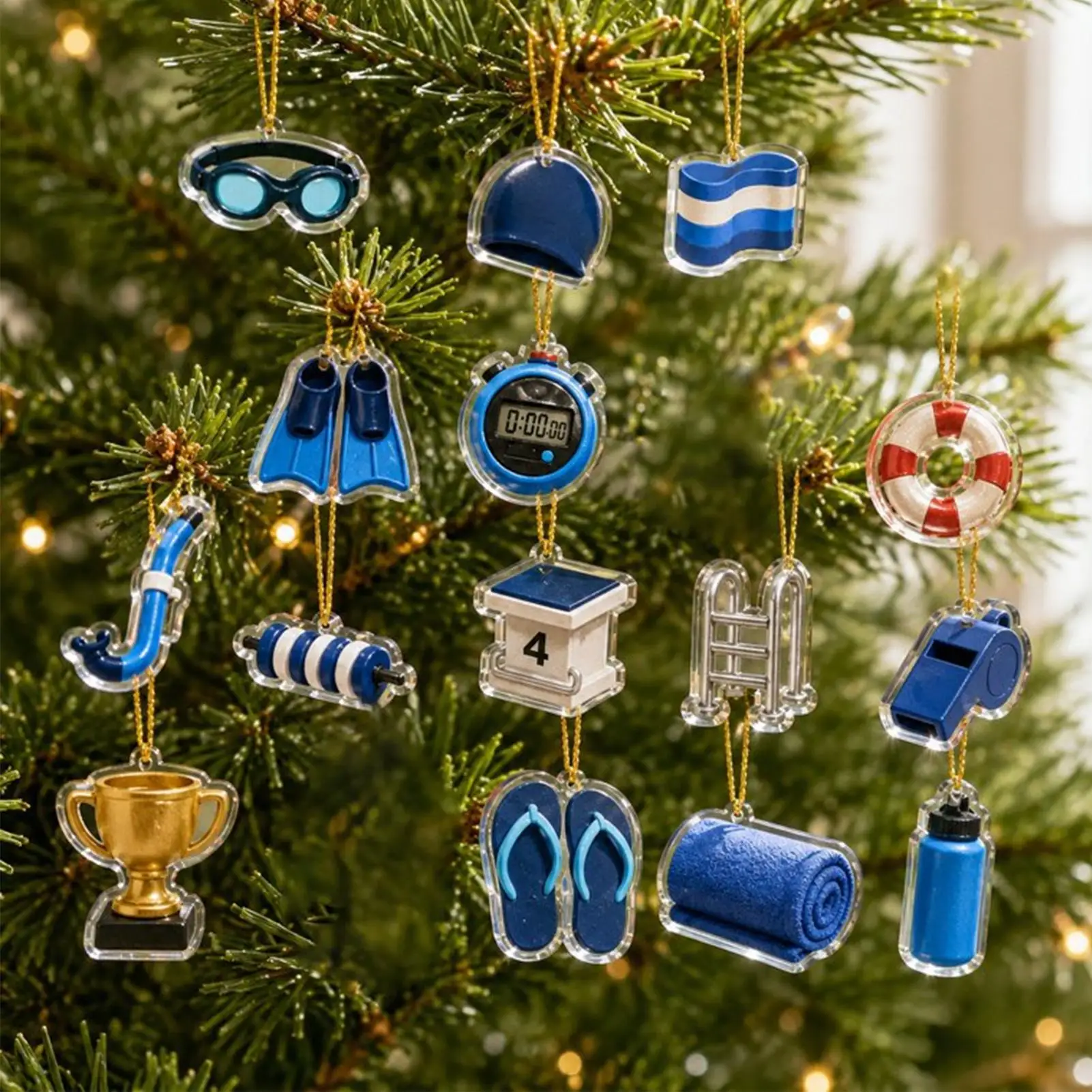 2026 Swimming Christmas Advent Calendar 24 Day Countdown with 24 Acrylic Ornaments Christmas Gift for Swimming Lovers
