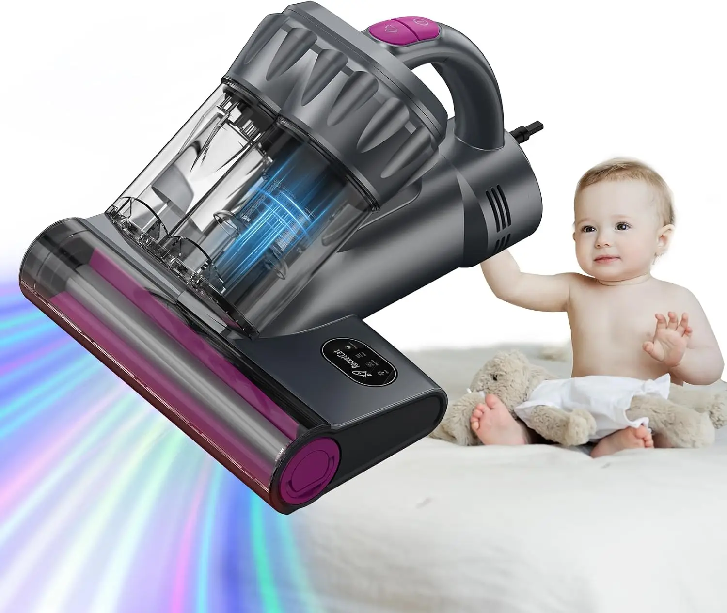 Vacuum Cleaner Powerful Suction Bed Vacuum Cleaner W/ UV Ultrasonic High Heat Double-Cup Washable Filter Bin Handheld Vacuum