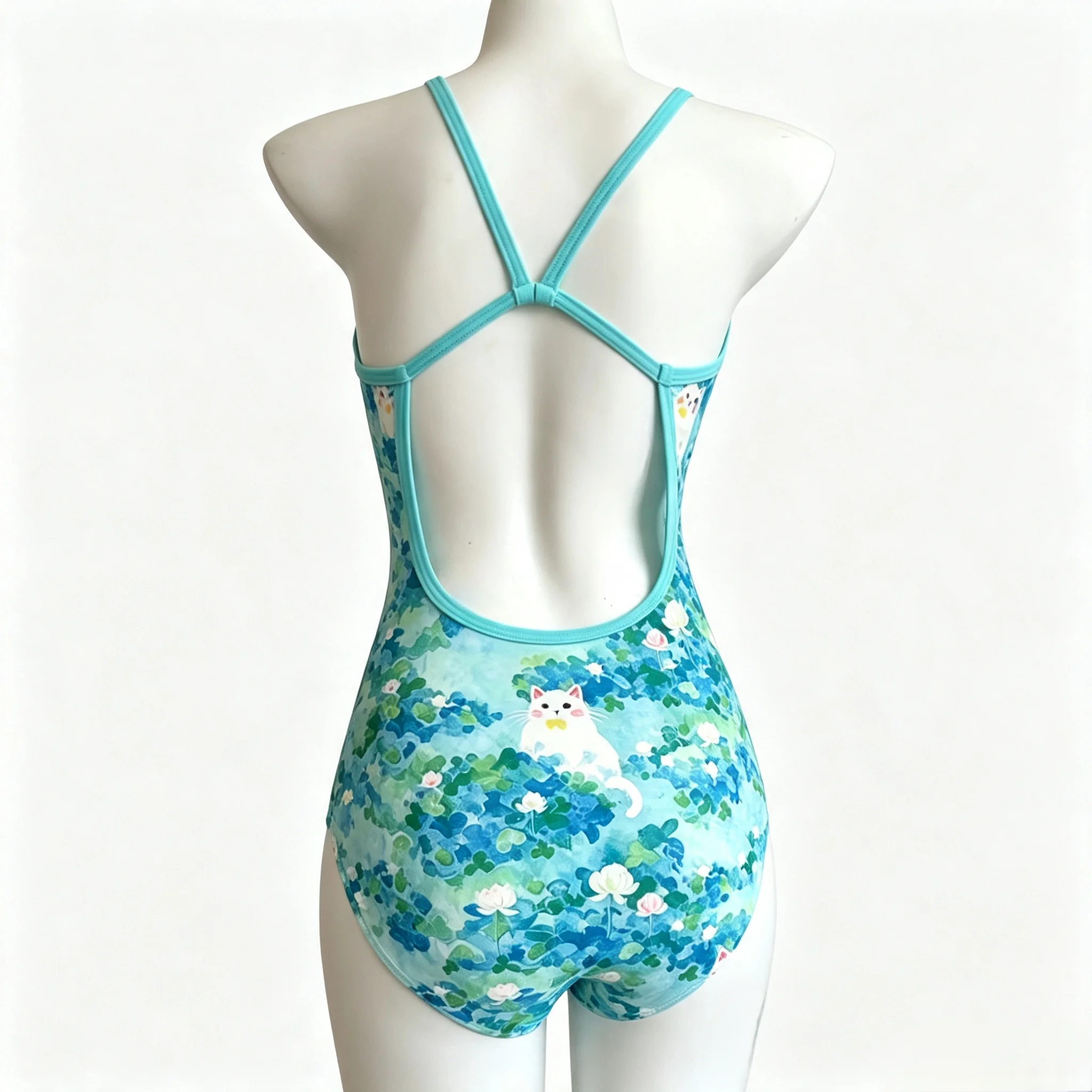 Professional Speed Suit One-Piece Swimsuit for Women  Pond Theme Swimming Gym Special High Elasticity Quick Dry Nylon Lycra