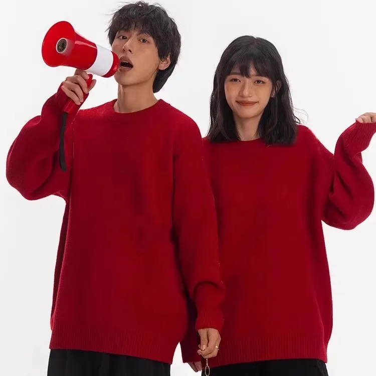 

Red Knitted Sweater for Men And Women Large Size Autumn Winter New Year Celebration Fly Photo Matching Casual Sle Cotton...