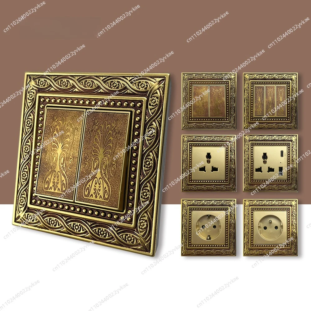 

Выключатель света Laodasi с винтажным европейским узором, медная розетка ЕС, Франция, Великобритания, универсальная 3-контактная розетка с портом USB Type-c