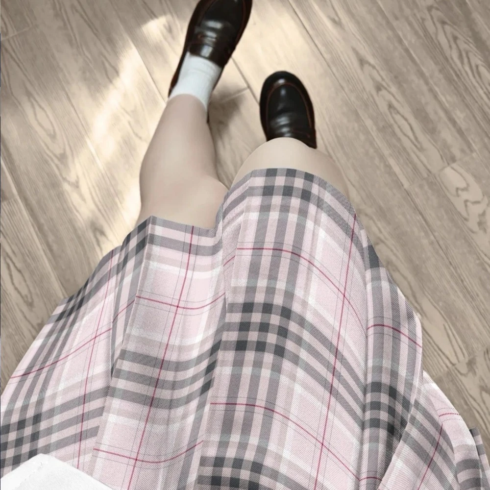

Cute Light Pink Pleated Plaid JK Skirt for Women,Classic Short School Uniform for Daily Campus Outfits&Anime Cosplay Activities