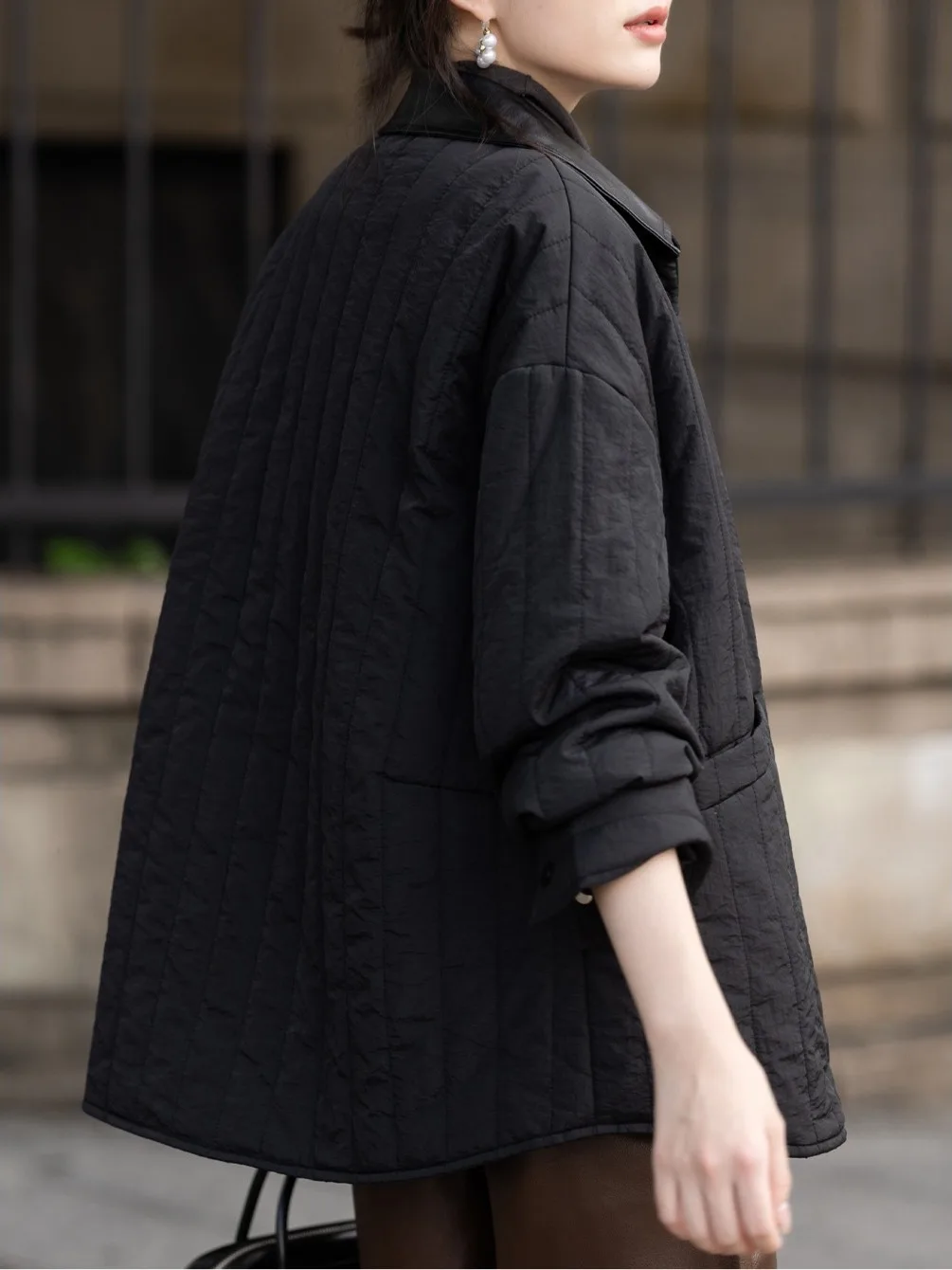 

Women's Long Sve Cotton irt Stand Collar Vertical Patchwork Autumn Winter New Sle Commute Loose Fit Double Button