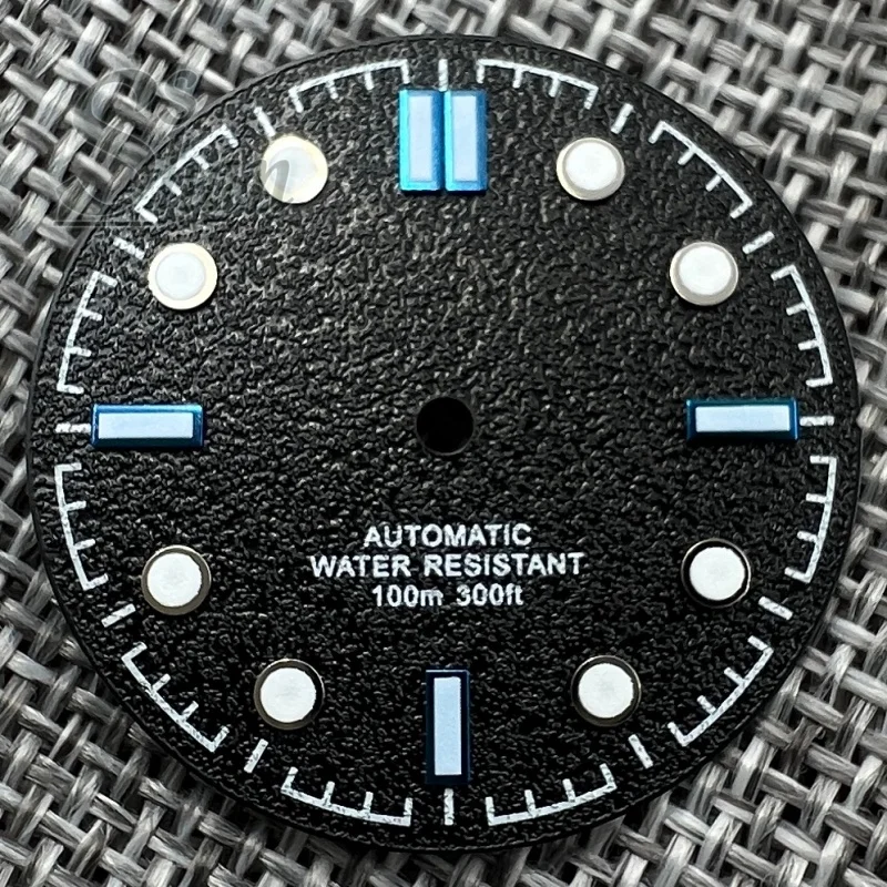 31MM Textured Black Watch Dial Green Luminous Index Grain Surface Watch Dial Fit NH35 NH36 PT5000 ETA2824 Mod Watch Parts