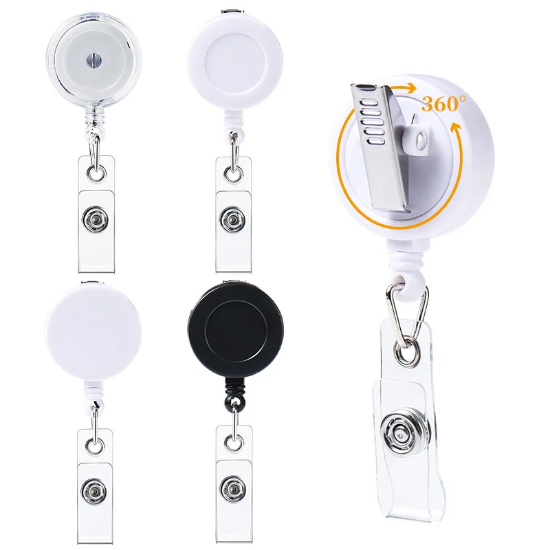 1pcs 360 Degree Rotatable Alligator Clip Badge Reel, Round Flat Retractable Badge Reel, ID Badge Pull Reel