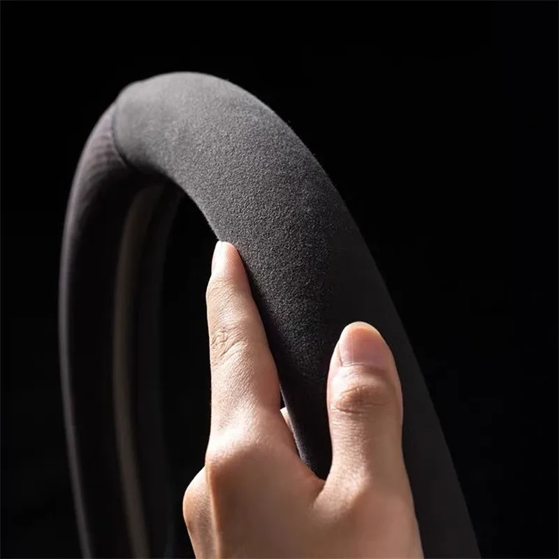 スエードカーステアリングホイールカバー,ユニバーサル,通気性,牛革,ラップ,37-38cm,カーアクセサリー