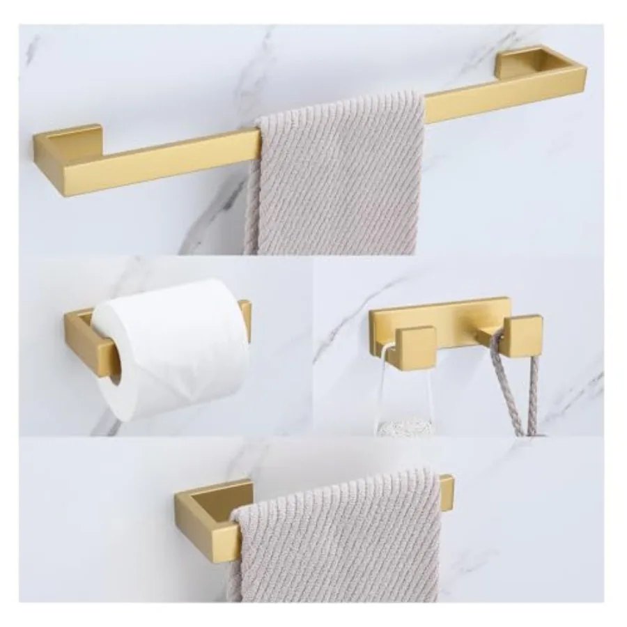 

Brushed Gold Bathroom Hardware Set 4-Piece Bath Towel Bar Set SUS304 Stainless Steel Towel Rack Set for Bathroom 23.6 inches Ba