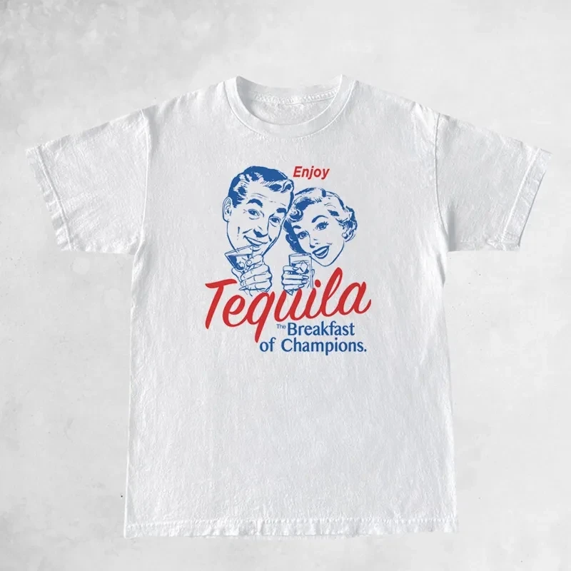 Enjoy Tequila Retro Graphic Tee Vintage Fashion T Shirts Summer Women Hippie Cute Alcohol Drinking T-Shirts Tops Unisex Clothing