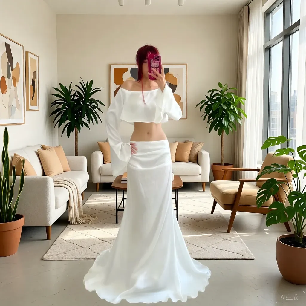 

White Ice Silk Two-Piece Set Women Summer Off Shoulder Crop Top Mini Skirt Beachwear Outfit Custom Made Mermaid Skirts