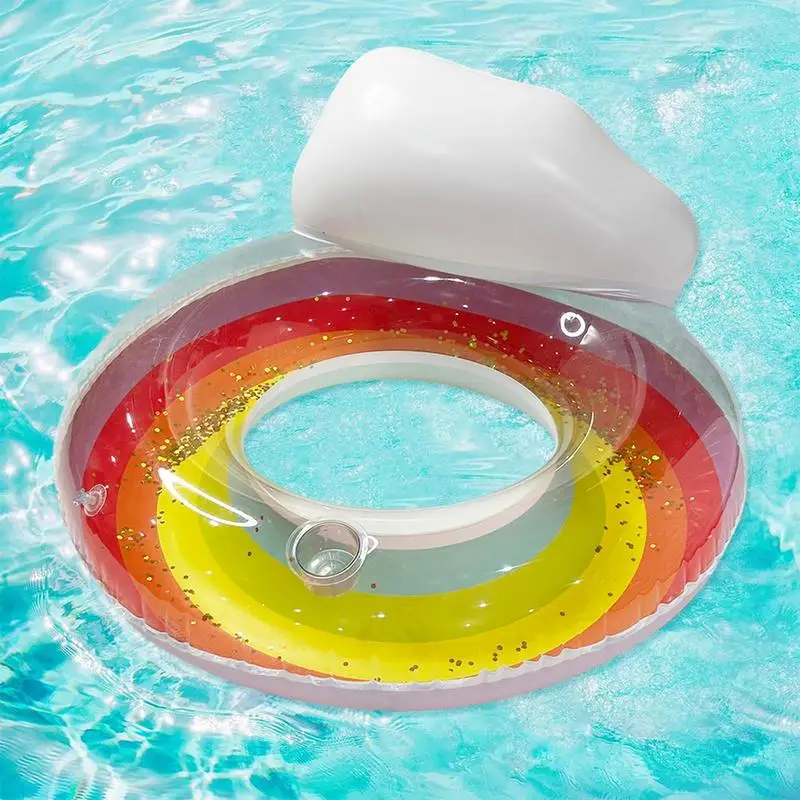 Inflatable Swim Ring Transparent PVC Swimming Float Rainbow Ring Swimming Training Floaties With Glitters Tear-Resistant