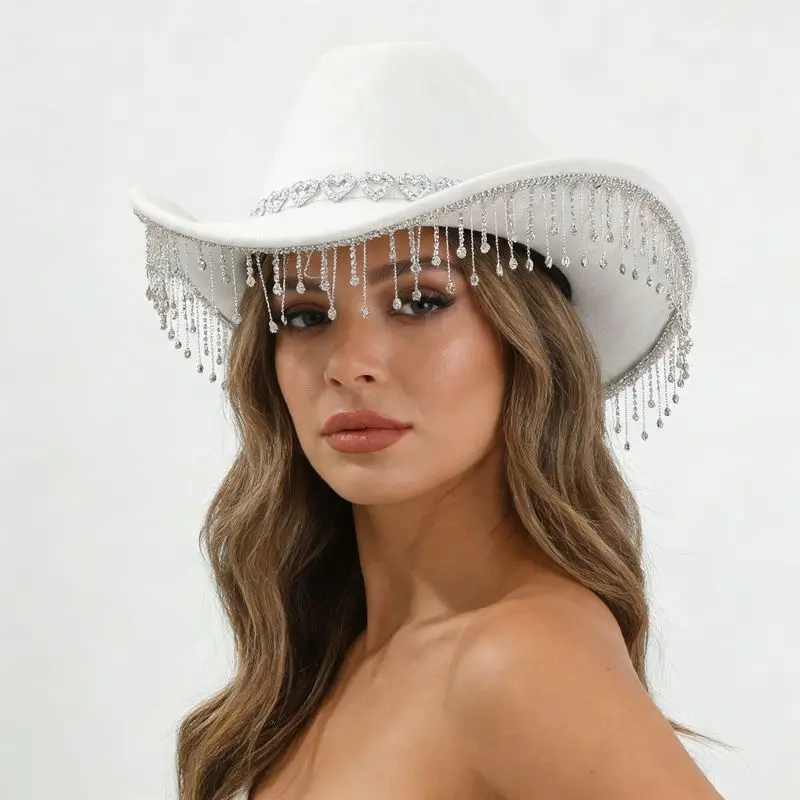 Wedding Valentine's Day , heart-shaped rhinestone embellishments, tassel-decorated denim hat, engagement, bridal, eye-catchin