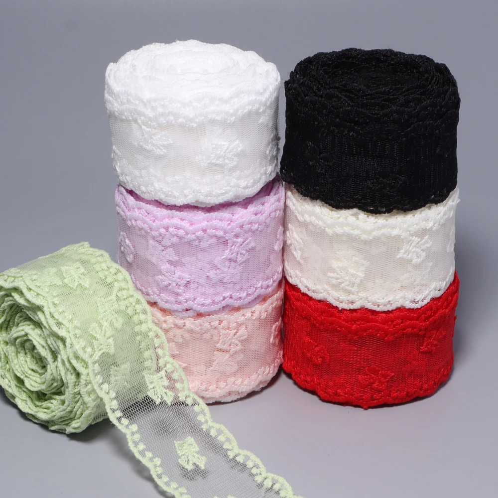 5 Yards/Los 4 cm Schleifenblumen-Spitzenstickerei-Bänder mit gewelltem Rand, Spitzenbänder für DIY-Kopfschmuck, Schleifen, Bastelarbeiten, Nähen und Kleidungsdekoration – Detail 6