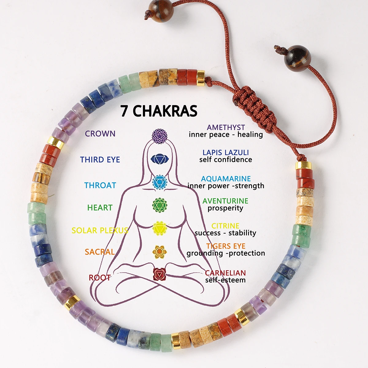 Pulsera de cuentas de chakras, pulsera de cristales de 7 chakras para mujer, pulsera de cuentas de piedra de Yoga, brazalete de meditación, relajación, ansiedad, regalo morado