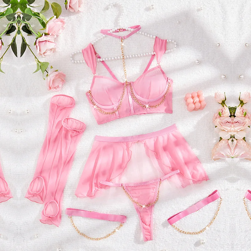 

Sexy Lingerie Set with Gloves Pure Desire Skirt Women Solid Perspective Exotic Apparel Suit Female Elegant See Though Underwear
