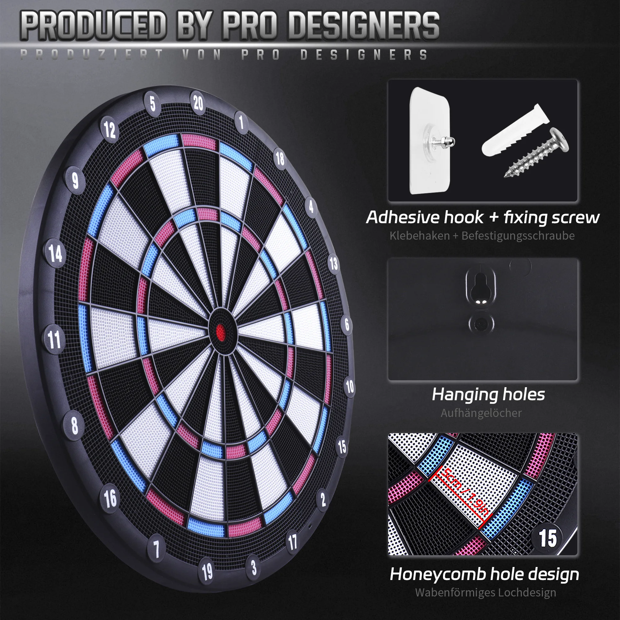 CyeeLife 16.7in Electronic Dartboard with 6pcs soft tip darts,Pink(no electronic module and LED)