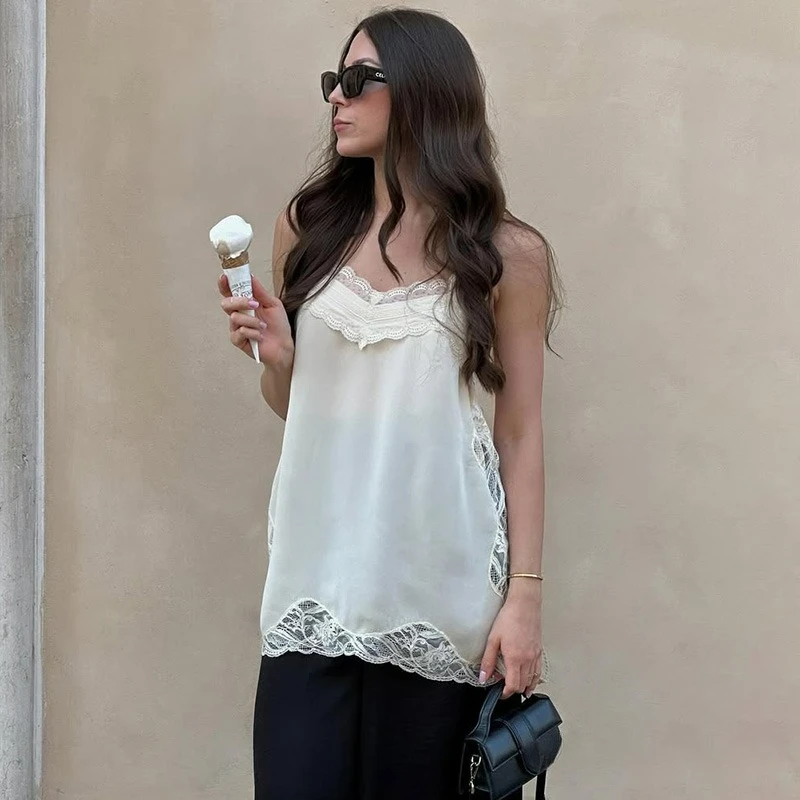 Ticketsx الدانتيل المرقعة حبال القمم المرأة التباين عارية الذراعين سبليت بروتيل قمة الموضة مثير تاريخ حفلة كلوبوير الإناث الدبابات القمم #4