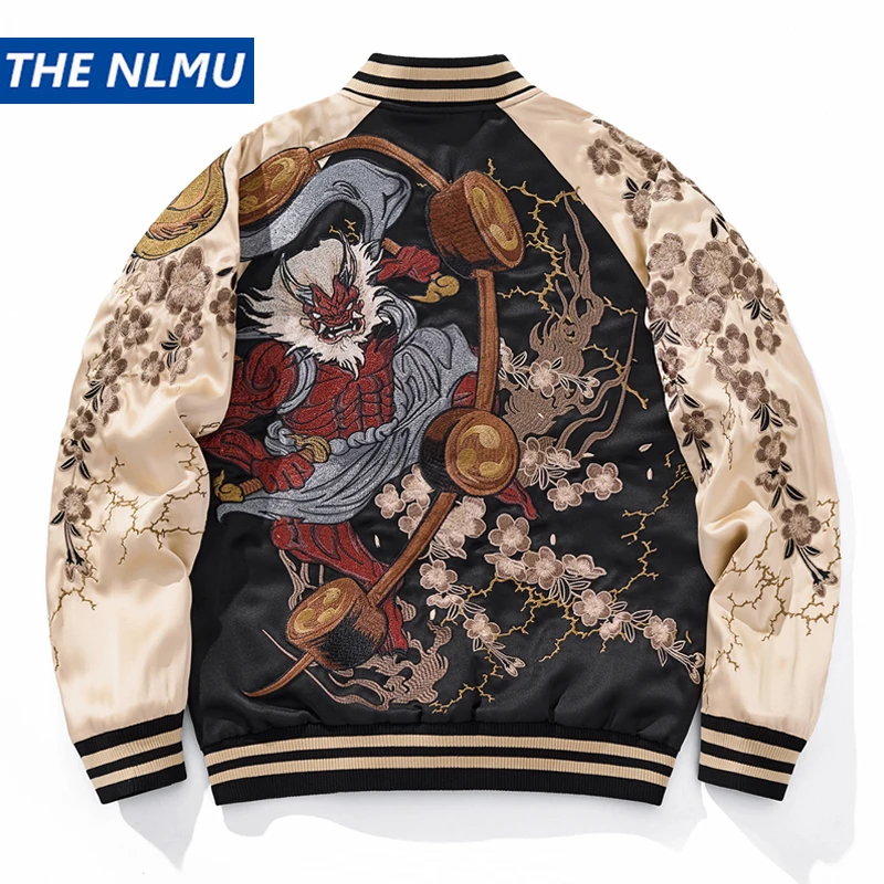 

Japanese Sukajan Souvenir reversible jacket mens cartoon Embroidered Baseball Jacket Vintage Varsity Coat