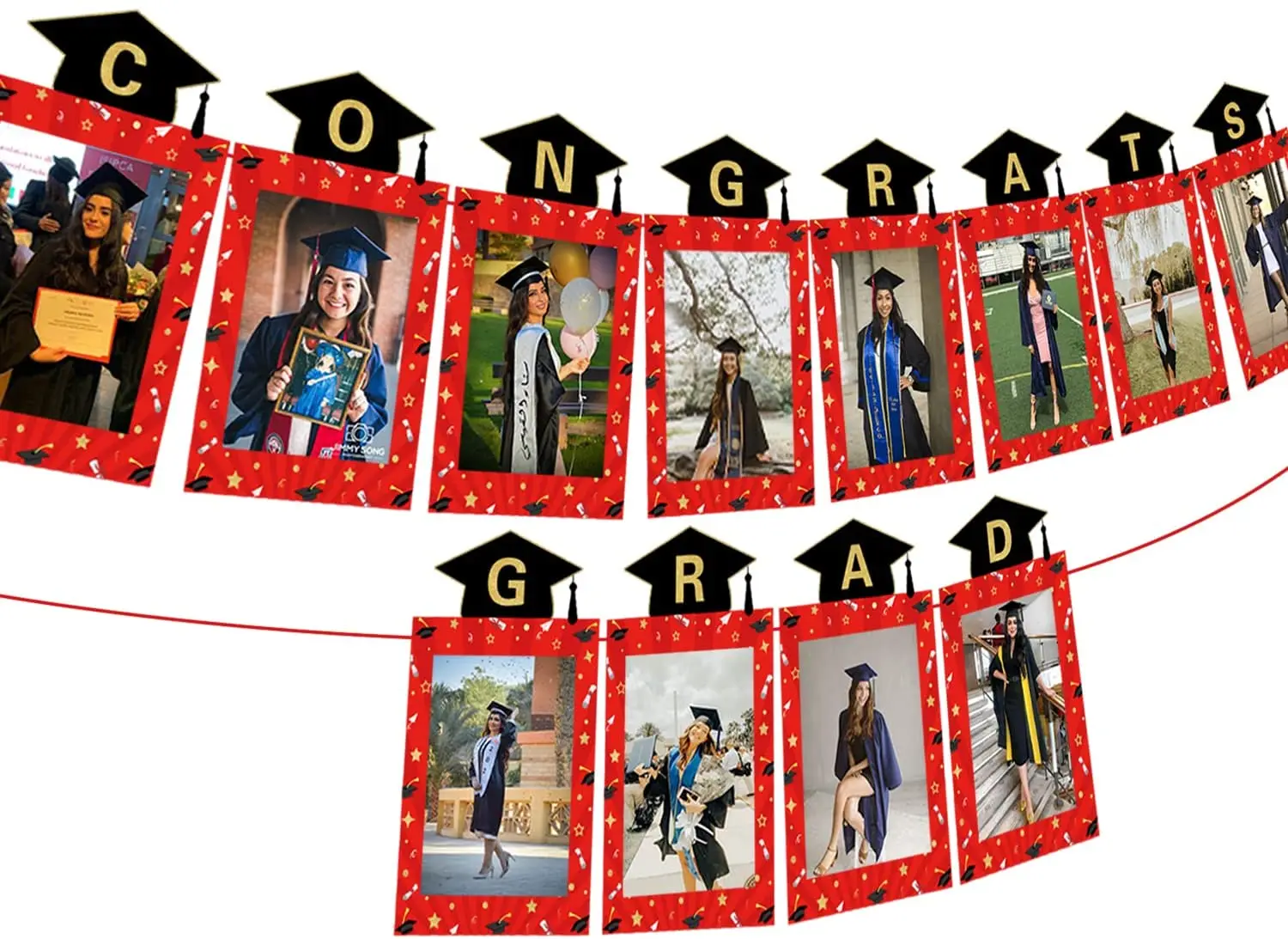 Graduation Photo Banner Red Congrats Grad, Graduation Decorations for High School, University Graduate Party, 2023