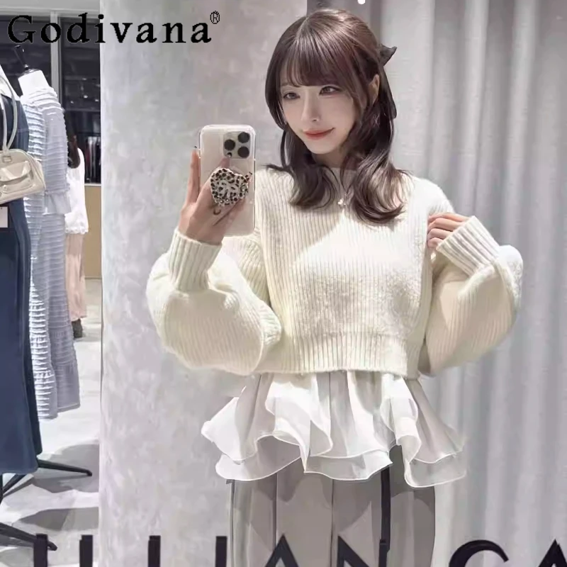 

2026 Spring New Japanese Fashion Casual Women's Sweaters Vest 2-piece Set Lady Crew Neck Sweet Elegant Sweater Pullovers Clothes