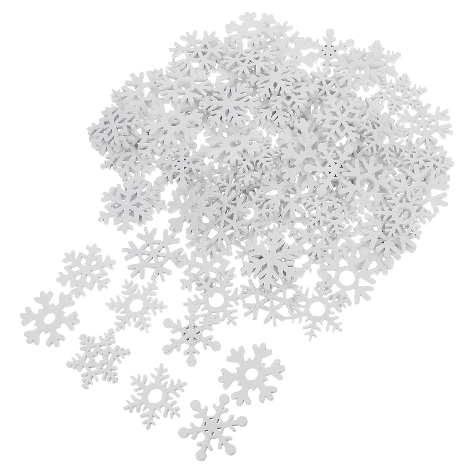 

100Pcs Xmas Wooden Snowflake Pendants White Smooth Surface Wooden Decorations for Christmas Party Wedding DIY Craft Ornaments