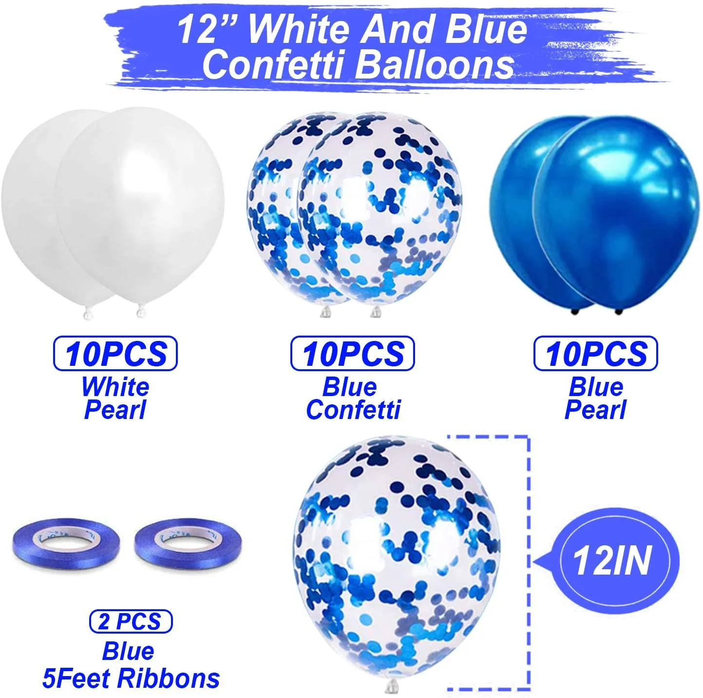 Blue Happy Birthday Balloon Banner White And Blue Confetti Balloons for Boy Birthday Party Decorations view 4