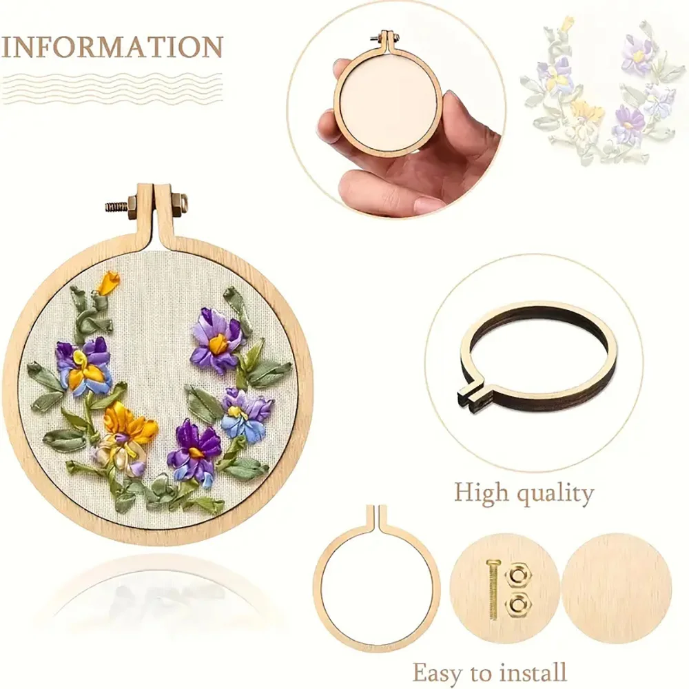 1/2/5/10pcs 4cm Embroidery Hoop Pendant Ring Wooden Cross Stitch Frame Handmade Pendant Crafts Embroidery Circle Sewing Kit