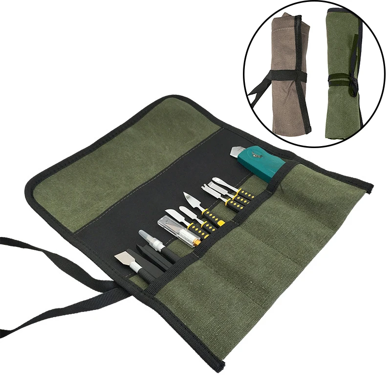 Multi Functional Woodworking Tool Storage Bag With Carving Chisels Durable Canvas For Woodworkers And DIY Enthusiasts