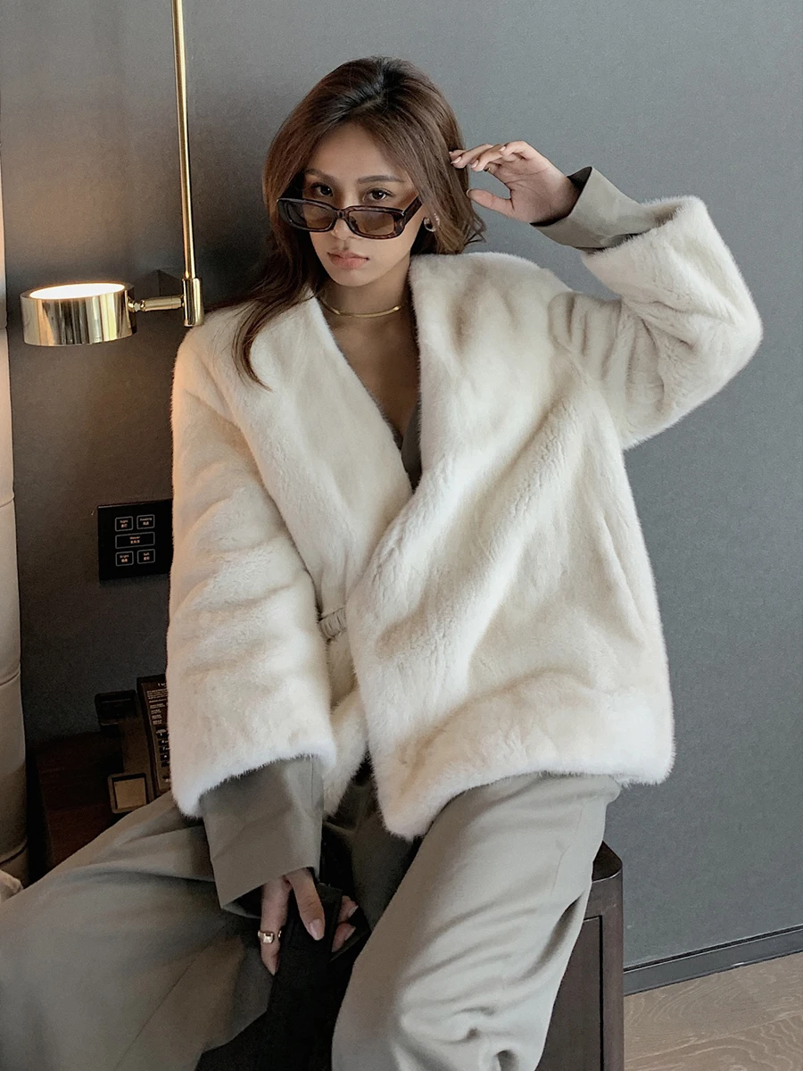 HDHOHR 2024 New Real Mink Fur Coats Women Fashion High Grade Whole Fur Women Coat Winter Thick Warm  Real Mink fur Jackets Femal