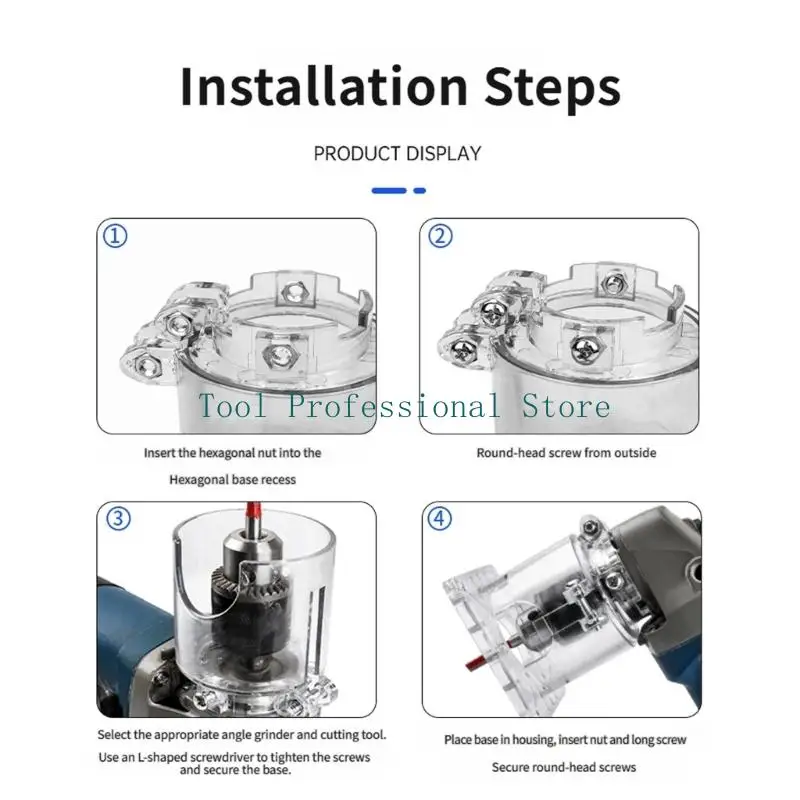 57QF Adjustment Depth Angled Grinder Router Base Clear Conversion Shell and Square Guide Plate for Woodworking Slotting