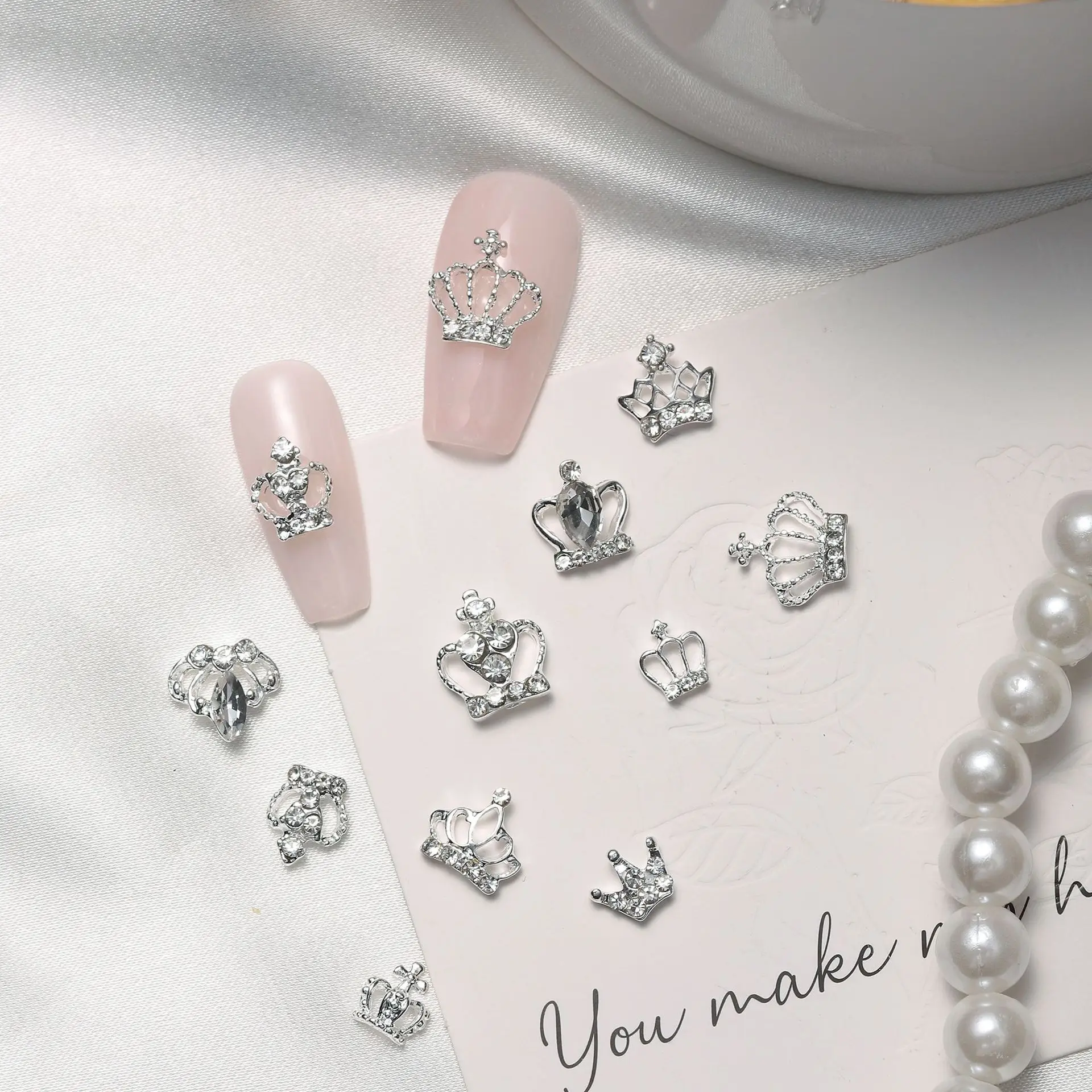 10pcs Silver Crown Design Nail Charms With Rhinestones Nail Art Accessories Nail Art Supplies For Women  Girls Nail Art Jewelry