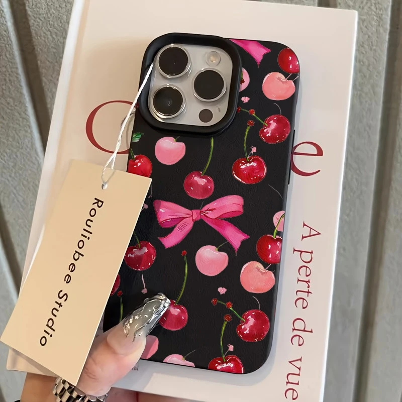 Funda de teléfono con estampado de cereza y lazo para iPhone 17Air 16 Pro Max 15 Plus 14 13 12 11 XS XR X, funda de silicona a prueba de golpes