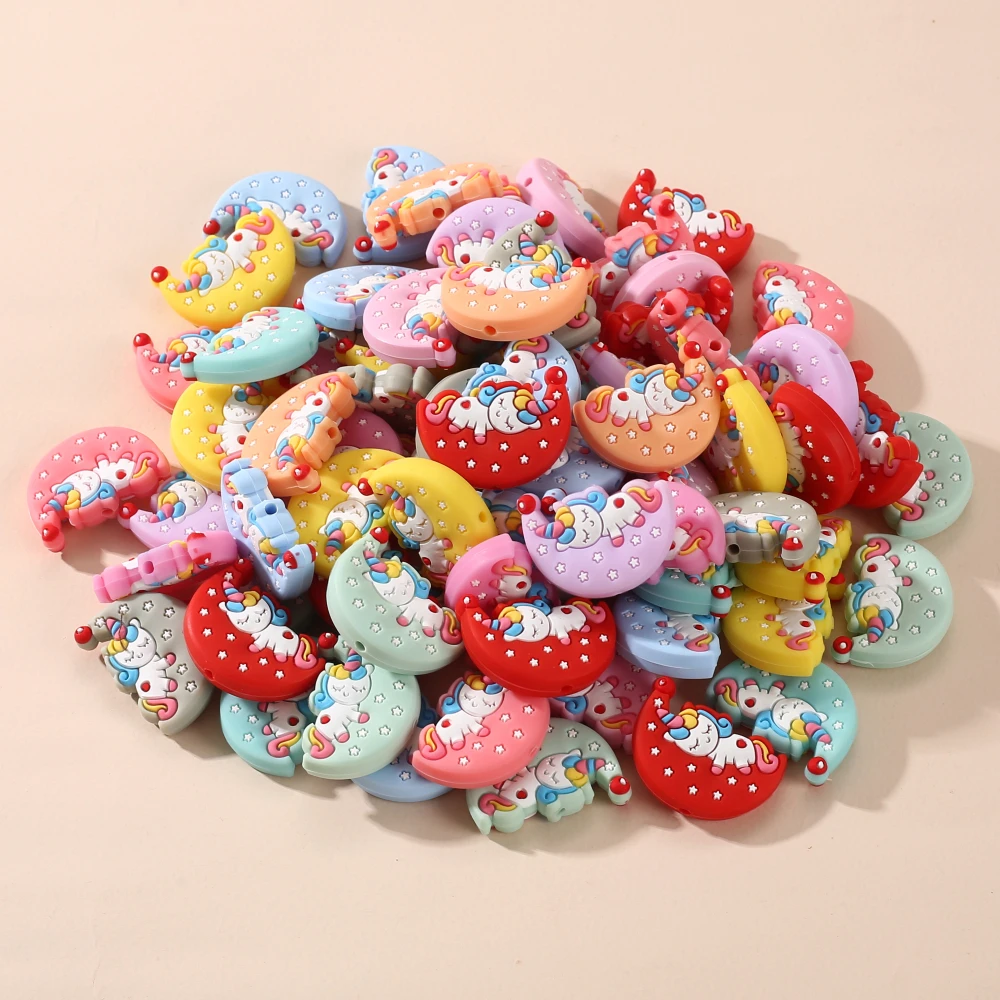 10Pcs Food Grade Silicone Beads 21x29mm Cartoon Animal Moon Beads For Nursing Chew Toy DIY Pacifier Chain Necklace Accessory