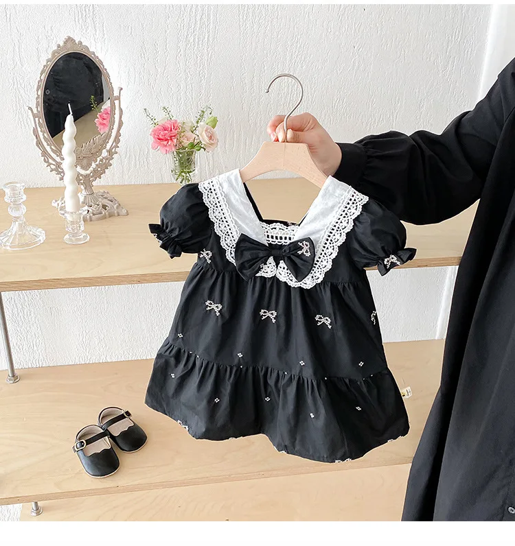 

Summer Dress Little Girl Butterfly Embroidered Skirt Children's Short-sleeved Princess Skirt Girls Cute Embroidered Dress