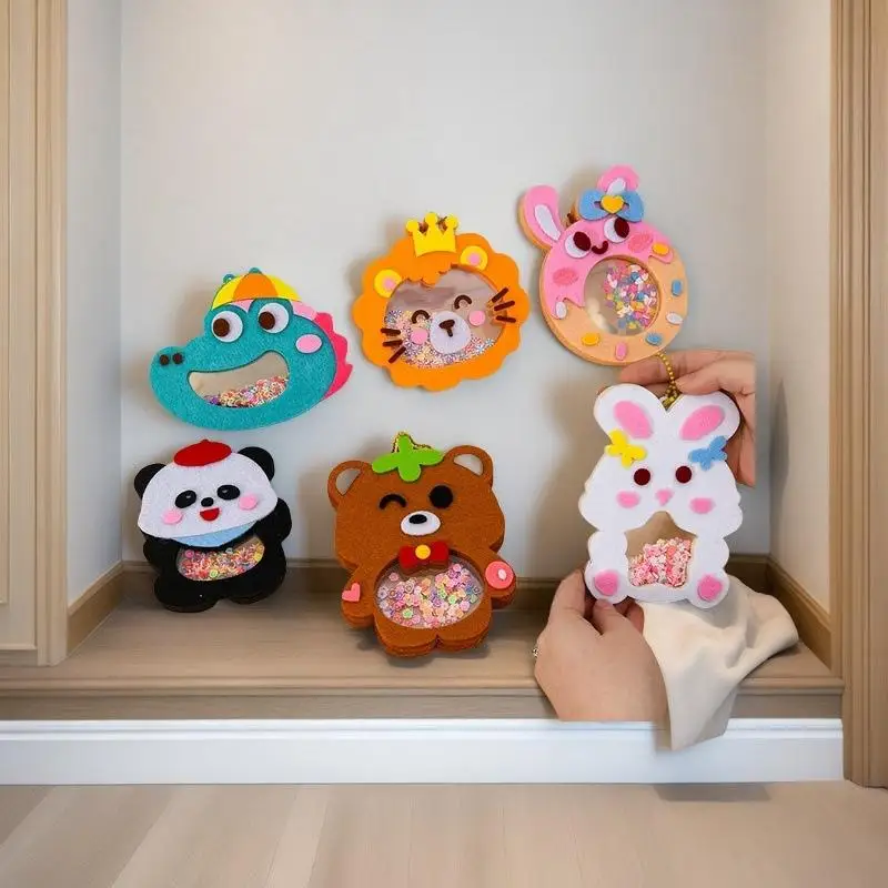 Set Cartoon Shake Pendant DIY Material Kits Non-Woven Shaker Puzzle Toys for Children Craft Handmade Accessories, Easy to Paste