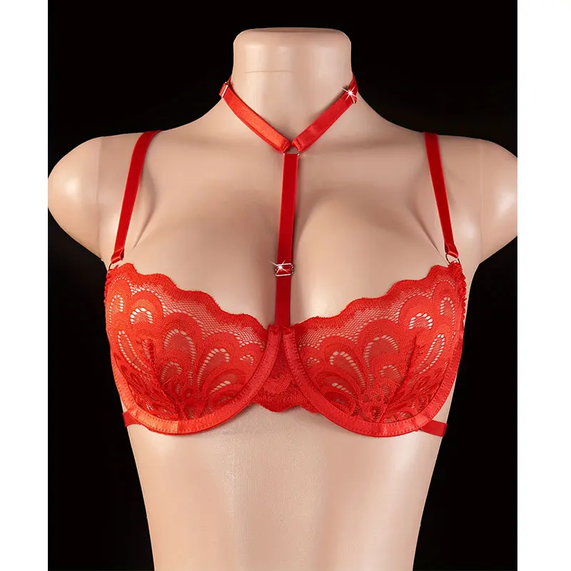 Delicate Lace Bra Set Erotic Lingerie Sexy Women's Underwear Ultra-thin Bras Thong With Garter Belts And Leg Bands—4-Piece Sets