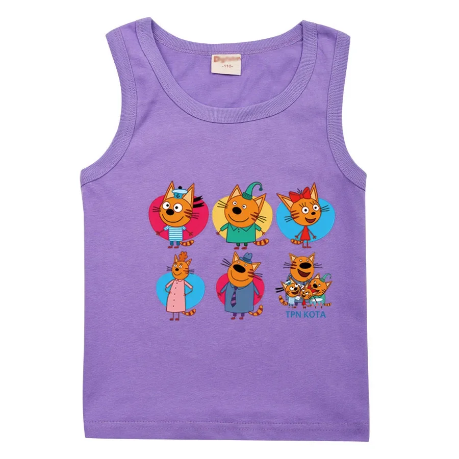 Cartoon Kid-e-cats Print T Shirt Kids Three Kitten Russian Funny Clothes Toddler Girls Sleeveless Vest Tops Boys Summer Clothing