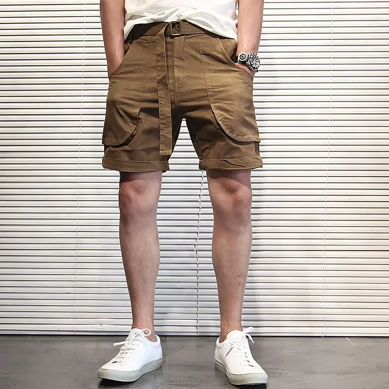 Men's Cargo Shorts Green Loose Baggy Button Male Short Pants Wide Beautiful Designer Clothing Strech Big and Tall Homme Y2k