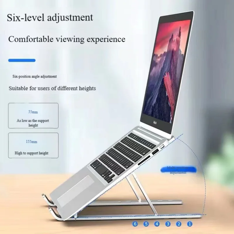 Aluminum Alloy Portable Laptop Stand Tablet 6-speed Adjustable Suspended Desktop Height, Portable Foldable And Stable Support