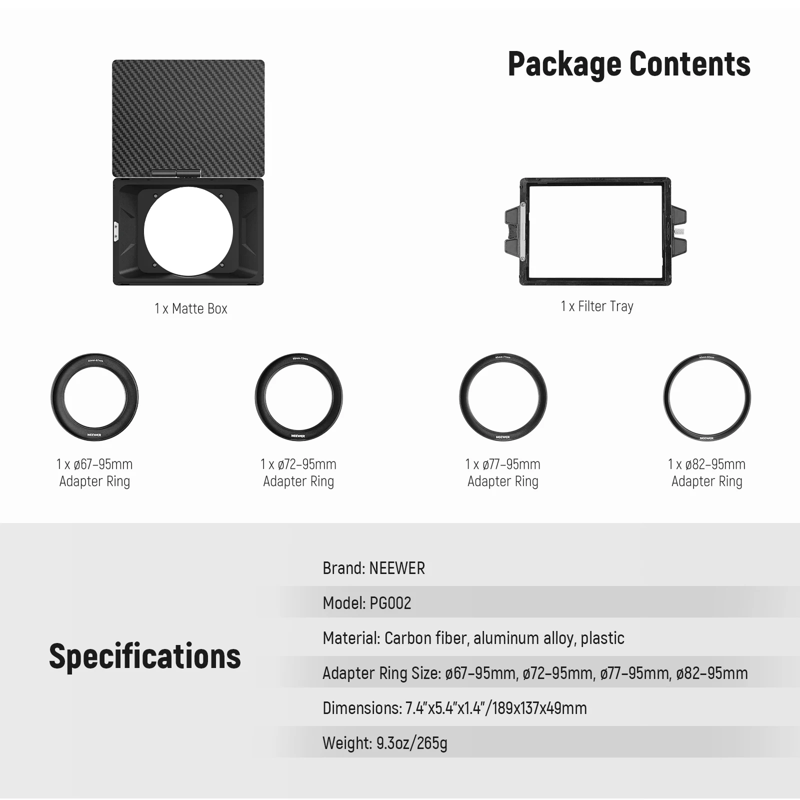 NEEWER PG002 Mini Matte Box mit 4 "x 5,65" Filter Fach Carbon Faser Flagge Für K&F NISI TIFFEN Kino Filte Für 67/72/77/82mm Objektiv – Detail 7