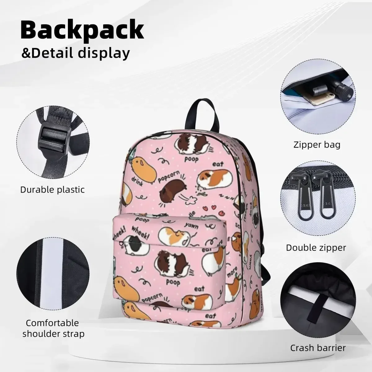 Guinea Pig Daily To-Do List - Pink Background Backpacks Boy Girls Bookbag Casual Students School Bag Portability Travel Rucksack