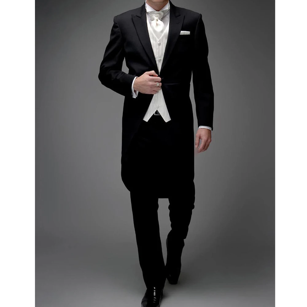 3 Piece Man Tailcoat for Formal Wedding Groomsmen Tuxedos 2023 Classic Peak Lapel One Button Solid Male Suit (Jacket+Pants+Vest)