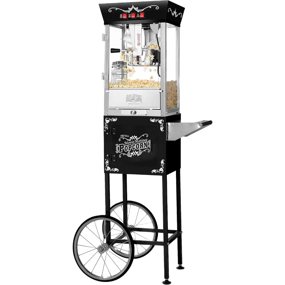 

Matinee Popcorn Machine with Cart - 8oz Popper with Stainless-Steel Kettle, Warming Light