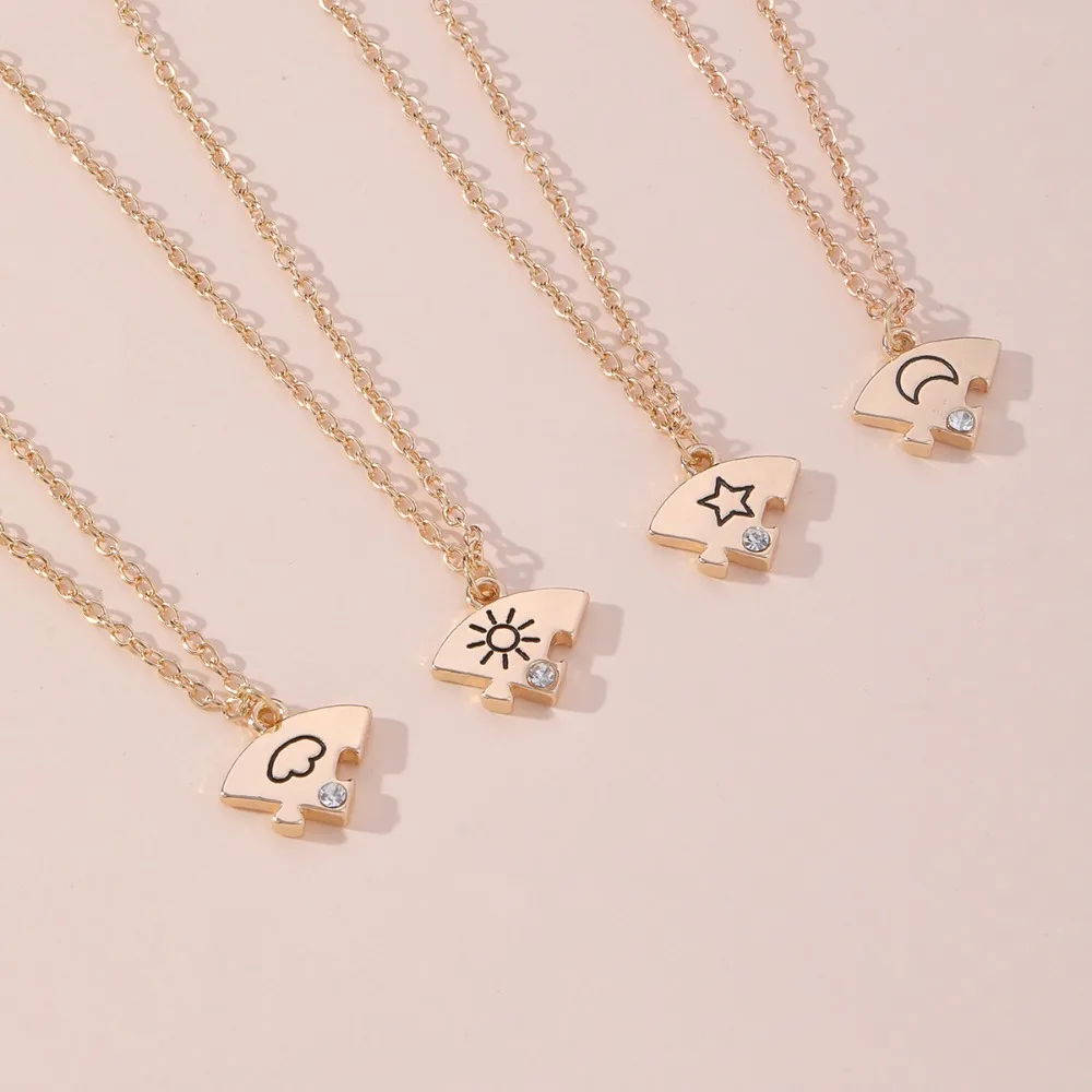 4pcs/set Rhinestone Best Friends Forever Necklace Jewelry Set Necklace Combination Jigsaw BFF Necklace Splicing Colorful