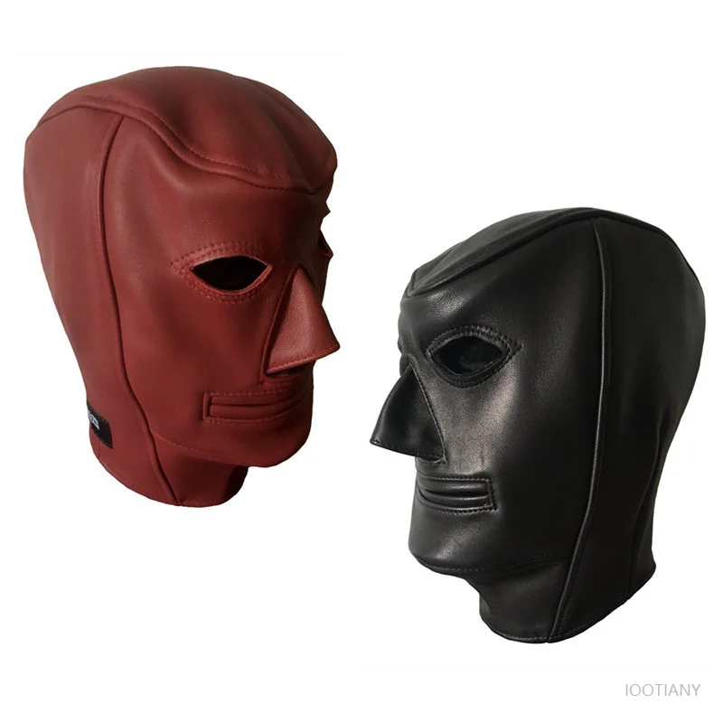 

Adult Sexy Full-cover Three-dimensional Head Cover Pu Adjustable Lace-up Exposed Mouth Mask Leather Full-cover Role Play Costume