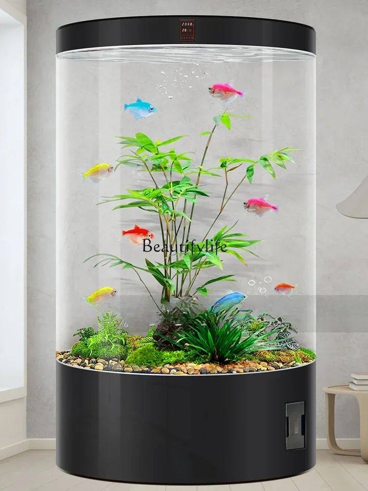 

Living room cylindrical fish tank full round glass aquarium smart home floor goldfish tank