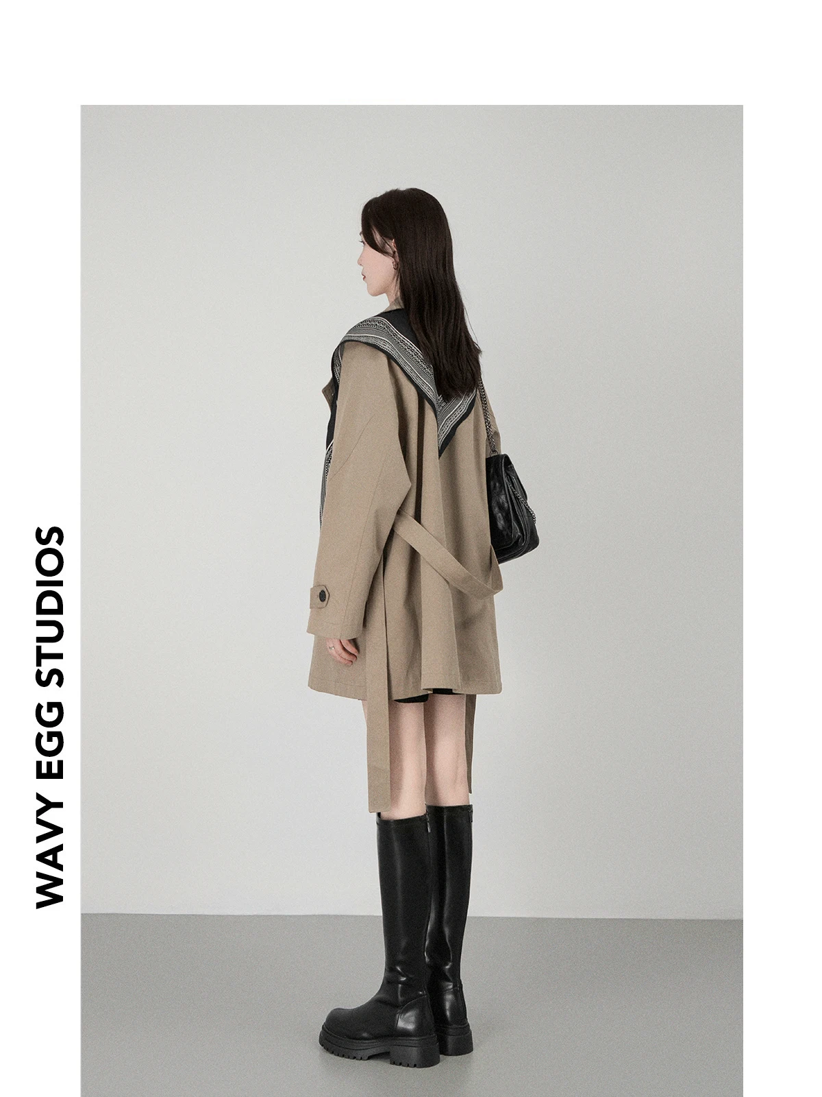 

Женское осеннее пальто с поясом и поясом с волнистым яйцом Advanced Sense, длина до плеч