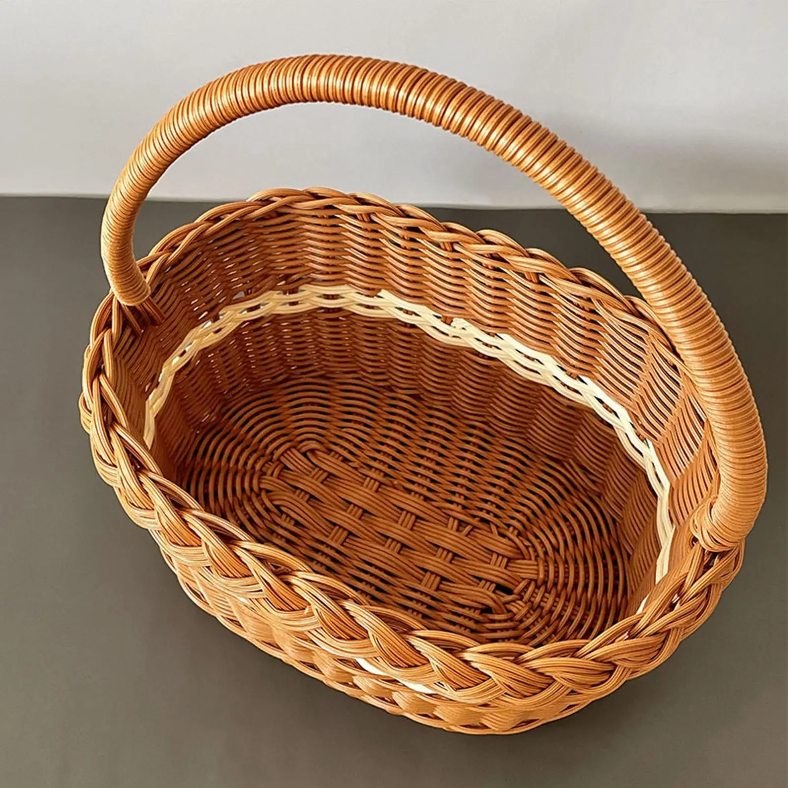 Handwoven Imitation Rattan Picnic Basket with Handle Portable Storage Basket for Outdoor Picnic Grocery Shopping Home Decoration view 3