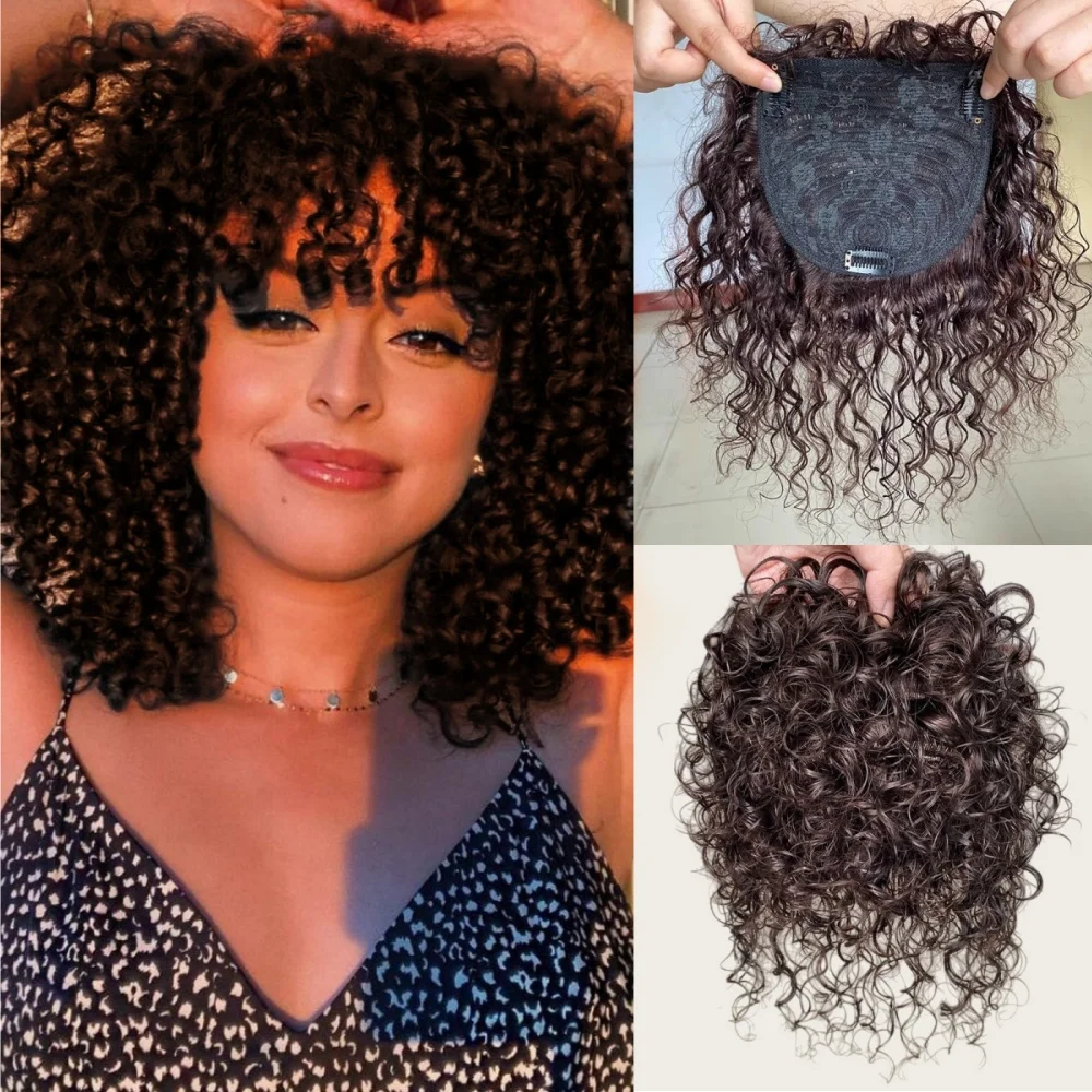 

﻿ Human Hair Topper Clip Wig for Women Short Curly Hairpiece for Thinning Hair Invisible Seamless 13X14 CM