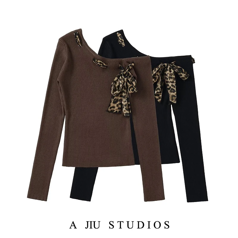 

Женский вязаный свитер Bla, осенний ленивый свитер, высококачественный винтажный дизайн с накладными головами, повседневный трикотаж с закругленными плечами